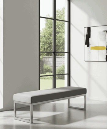 Grey Velvet Bench 140x40cm - White Metal Frame