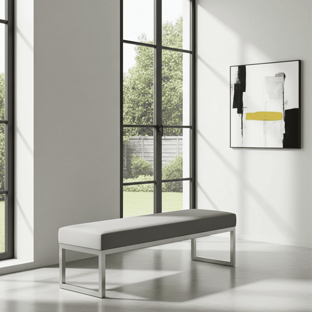Grey Velvet Bench 140x40cm - White Metal Frame