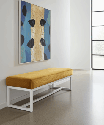 Mustard Velvet Bench 140x40cm - White Metal Frame