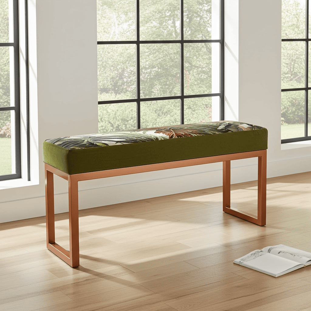 UrbanChic Metal Framed Bench Botanical Velvet Terracotta Frame