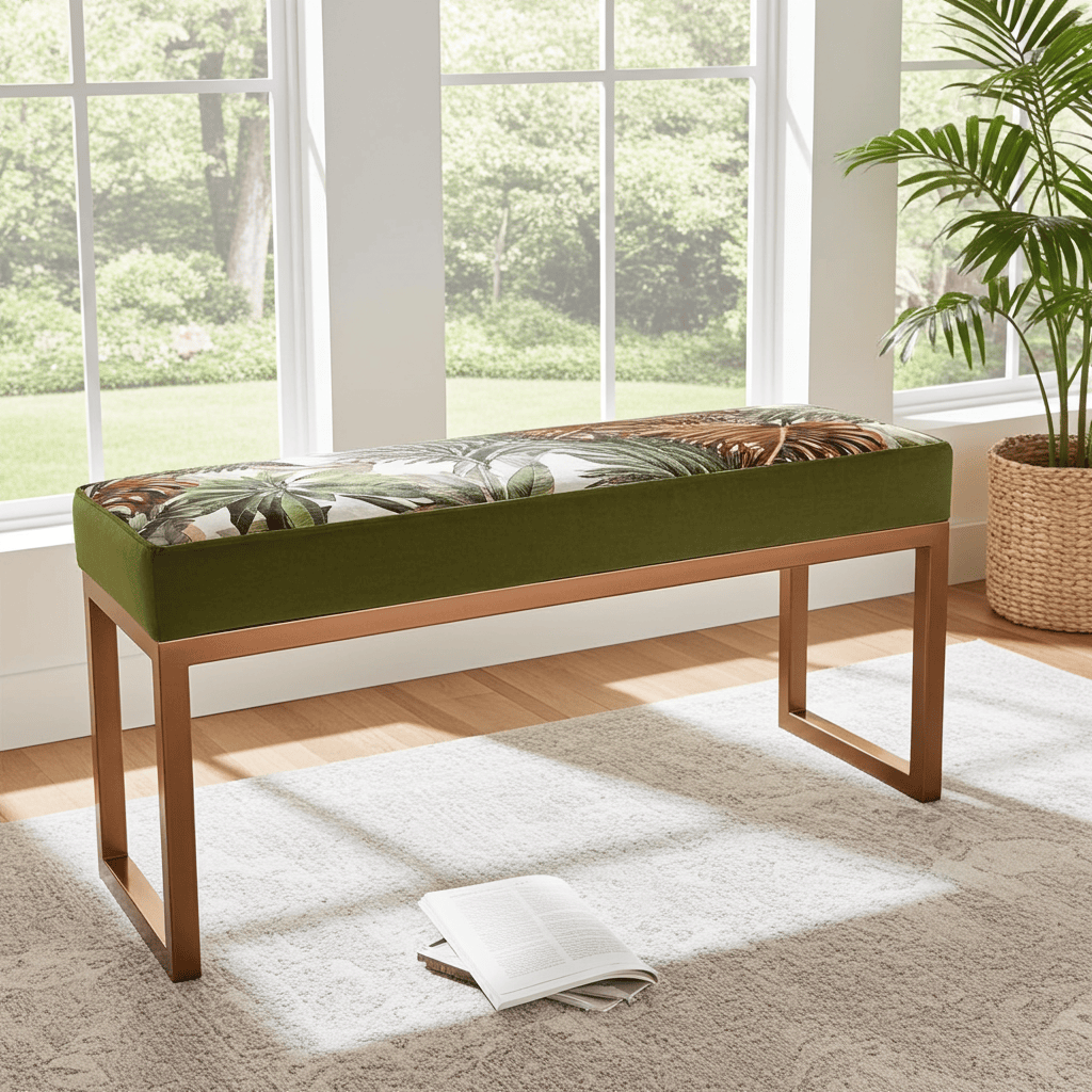 UrbanChic Metal Framed Bench Botanical Velvet Terracotta Frame