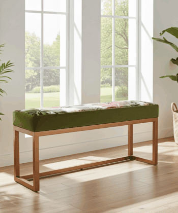 UrbanChic Metal Framed Bench Botanical Velvet Terracotta Frame