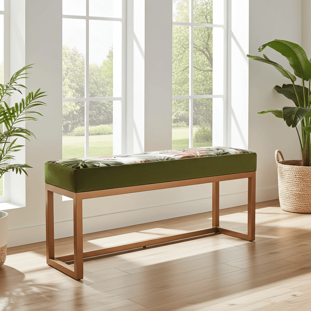 UrbanChic Metal Framed Bench Botanical Velvet Terracotta Frame