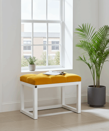 Wooden-Framed Velvet Bench Yellow Mustard with White Frame