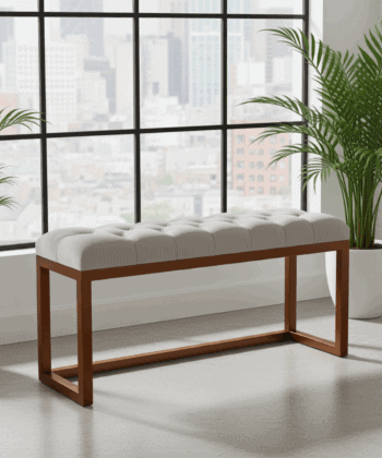 Metal-Framed Bench 100x30cm Beige Velvet & Copper Frame