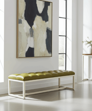 Olive Green Tufted Bench 140x40cm - White Metal Frame