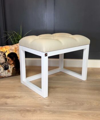 Wooden-Framed Eco Leather Bench Cream Leather White Frame