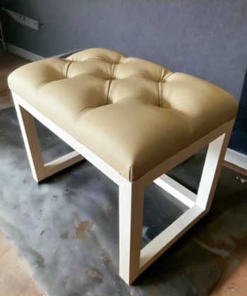 Wooden-Framed Eco Leather Bench Cream with Natural Frame