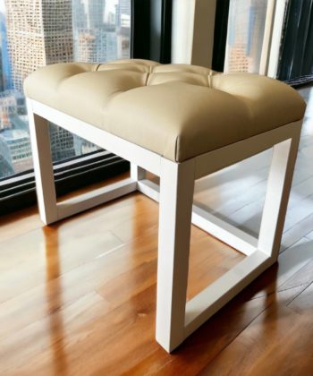 Wooden-Framed Eco Leather Bench Cream with Natural Frame