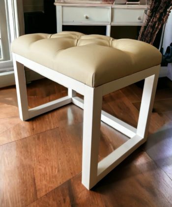 Wooden-Framed Eco Leather Bench Cream with Natural Frame