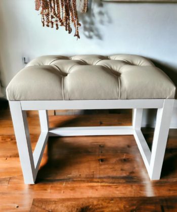 Wooden-Framed Eco Leather Bench Cream with Natural Frame