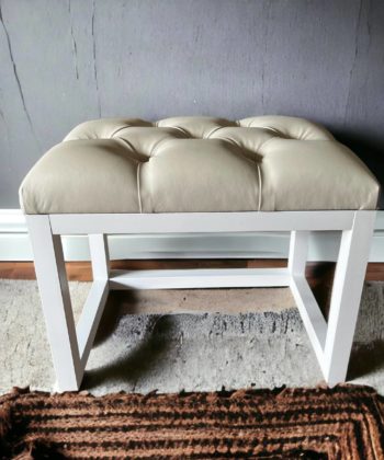 Wooden-Framed Eco Leather Bench Cream with Natural Frame