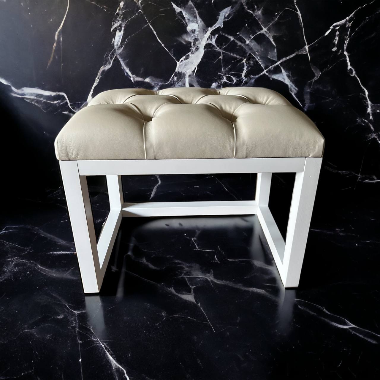 Wooden-Framed Eco Leather Bench Cream with Natural Frame
