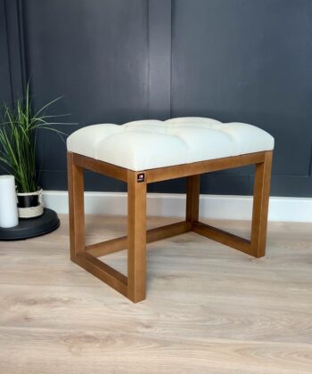 Wooden-Framed Eco Leather Bench Cream  with Natural Frame