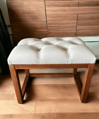 Wooden-Framed Eco Leather Bench Cream  with Natural Frame