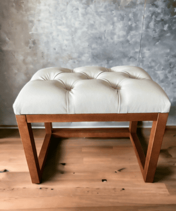 Wooden-Framed Eco Leather Bench Cream  with Natural Frame