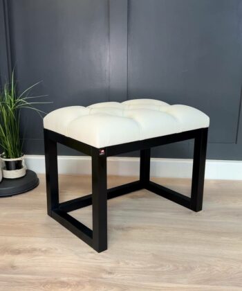 Wooden-Framed Ottoman Cream Eco Leather with Black Frame