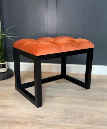 Wooden-Framed Velvet Bench Orange Tufted with Black Frame