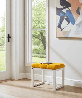 Wooden-Framed Velvet Bench Yellow Mustard with White Frame