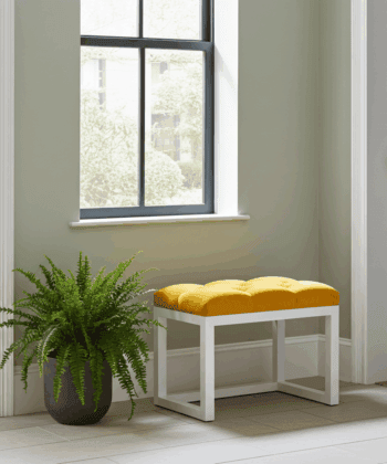 Wooden-Framed Velvet Bench Yellow Mustard with White Frame