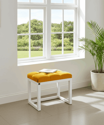 Wooden-Framed Velvet Bench Yellow Mustard with White Frame