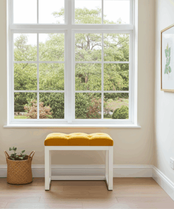 Wooden-Framed Velvet Bench Yellow Mustard with White Frame