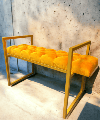 Gold Metal-Framed Bench Orange Velvet Luxury Design