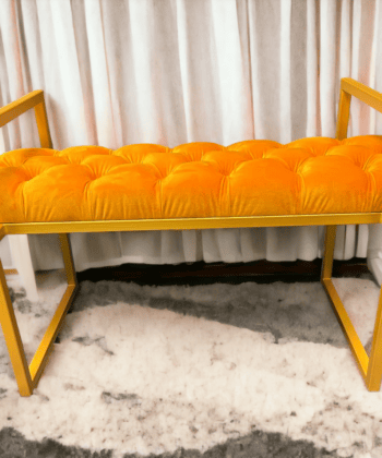 Gold Metal-Framed Bench Orange Velvet Luxury Design
