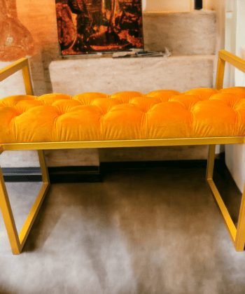 Gold Metal-Framed Bench Orange Velvet Luxury Design