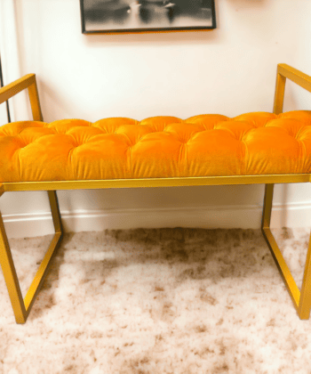 Gold Metal-Framed Bench Orange Velvet Luxury Design