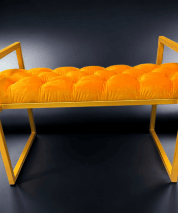 Gold Metal-Framed Bench Orange Velvet Luxury Design