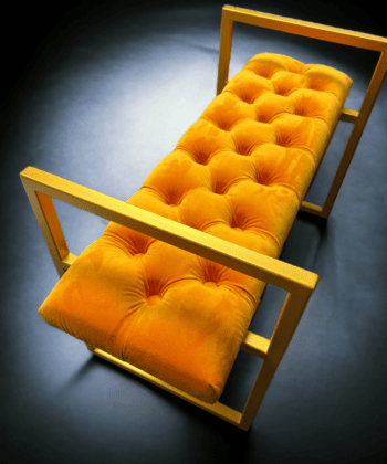 Gold Metal-Framed Bench Orange Velvet Luxury Design