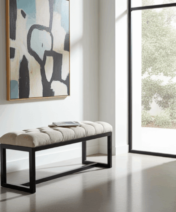 Metal-Framed Bench 100x30cm Champagne Velvet & Black Frame