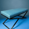 Metal-Framed Bench Turquoise Blue Velvet with Black Frame
