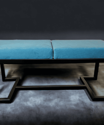 Metal-Framed Bench Turquoise Blue Velvet with Black Frame