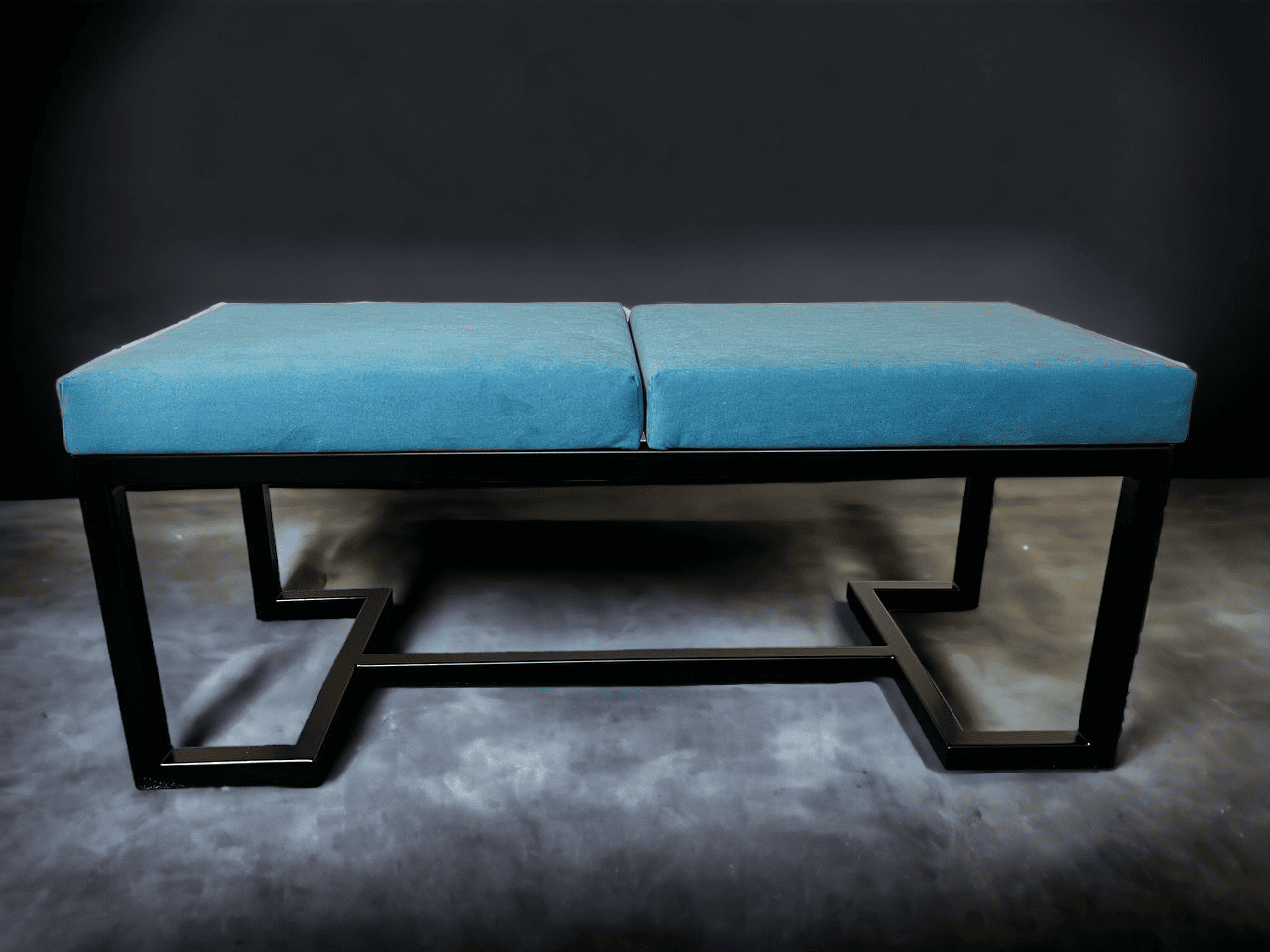 Metal-Framed Bench Turquoise Blue Velvet with Black Frame