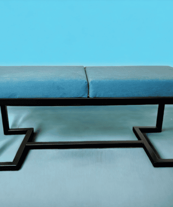 Metal-Framed Bench Turquoise Blue Velvet with Black Frame