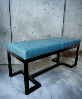 Metal-Framed Bench Turquoise Blue Velvet with Black Frame