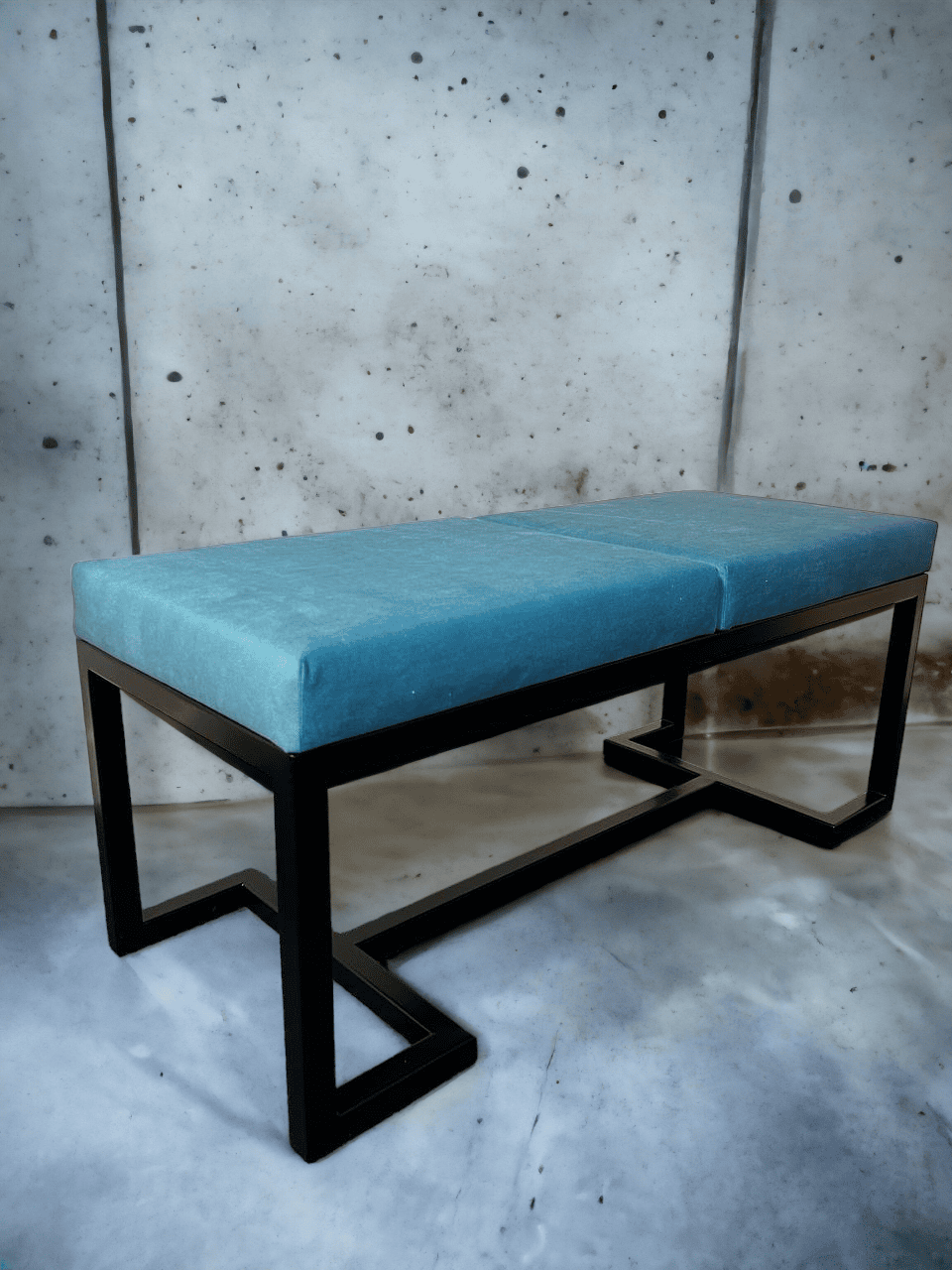 Metal-Framed Bench Turquoise Blue Velvet with Black Frame