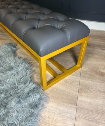 Metal-Framed Bench 140x40cm Grey  Eco Leather / Gold Frame
