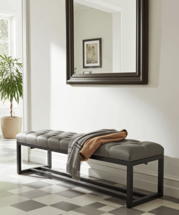 Dark Grey Eco-Leather Bench 140x40cm - Black Metal Frame