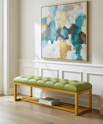 Metal-Framed Bench 140x40cm Green  Eco Leather / Gold Frame