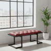 Metal-Framed Bench Crimson Red Velvet with Matte Frame