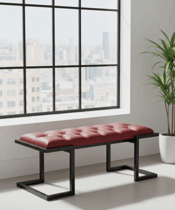 Metal-Framed Bench Crimson Red Velvet with Matte Frame