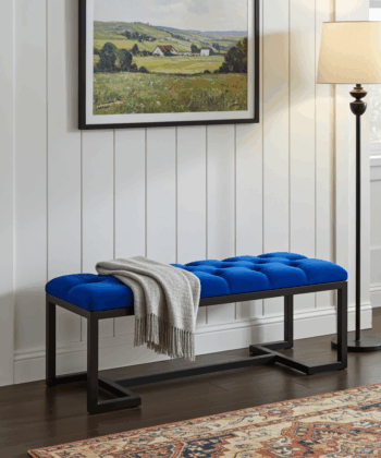 Metal-Framed Velvet Bench  Royal Blue with Black Frame