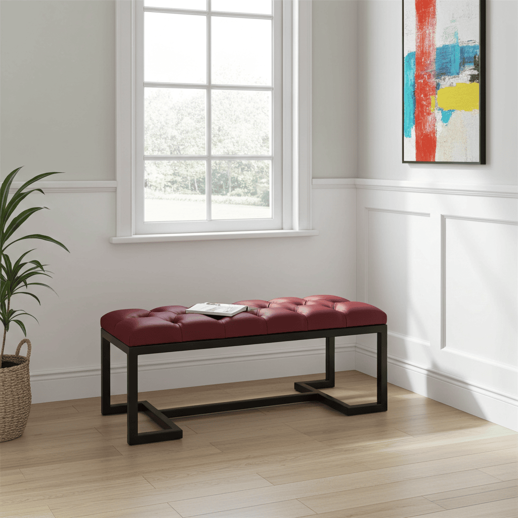 Bench 100x40cm – Burgundy Eco Leather & Black Frame