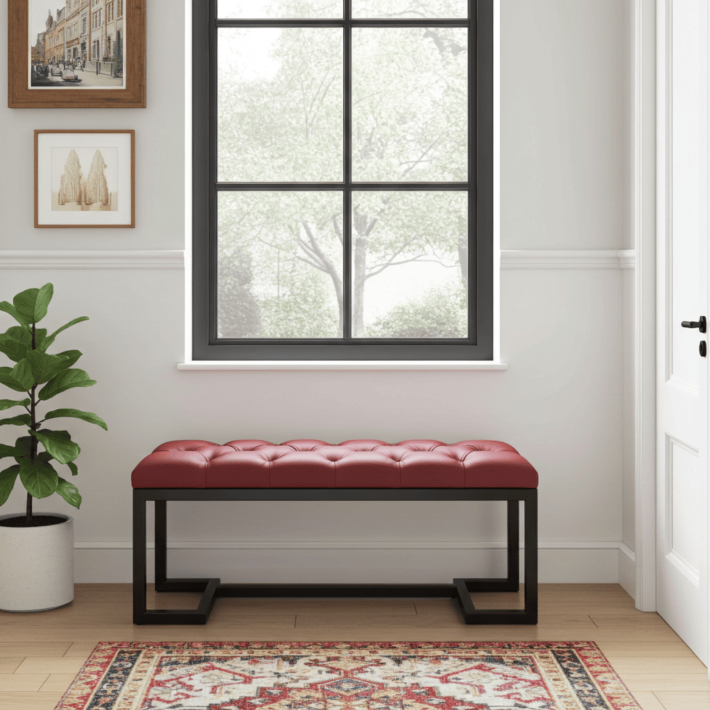 Bench 100x40cm – Burgundy Eco Leather & Black Frame