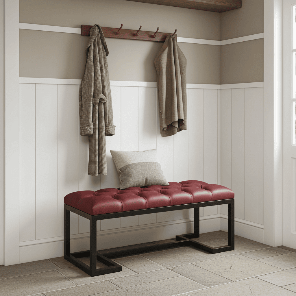 Bench 100x40cm – Burgundy Eco Leather & Black Frame