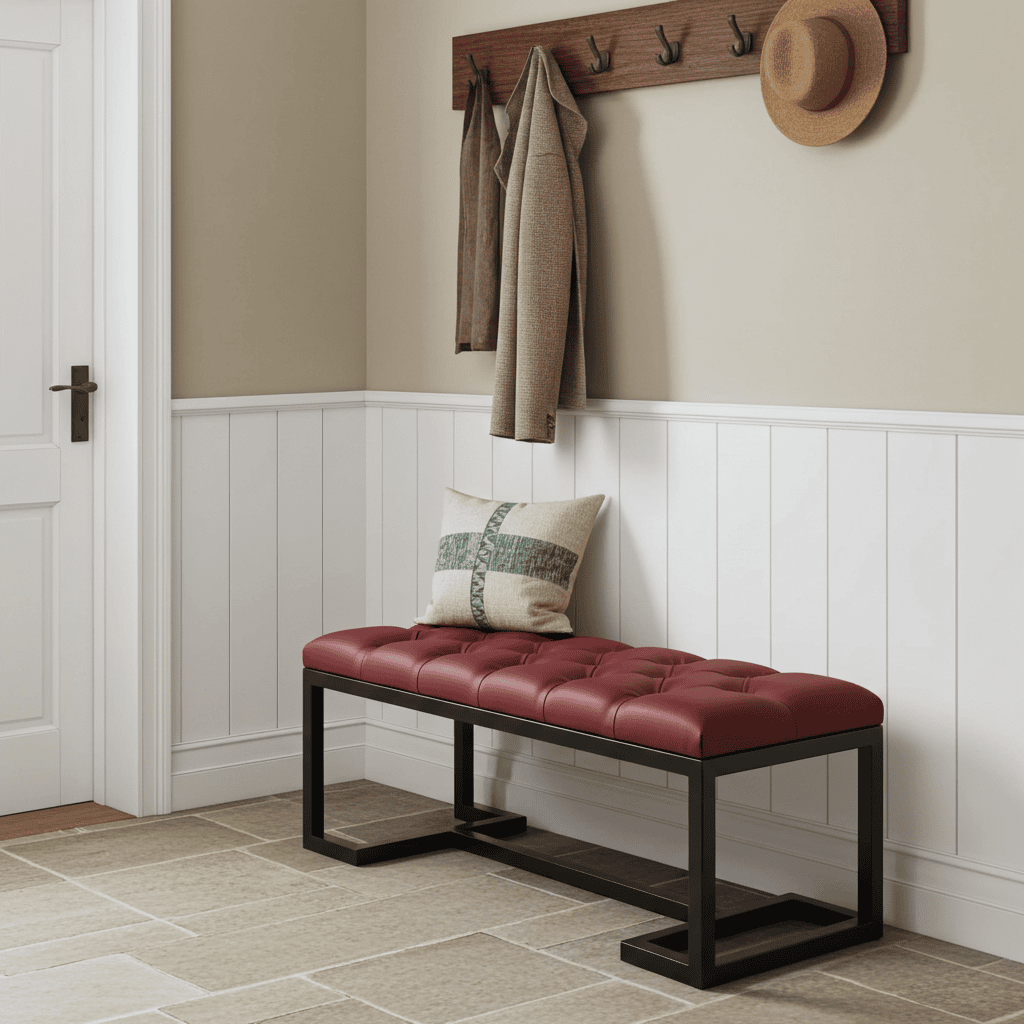 Bench 100x40cm – Burgundy Eco Leather & Black Frame