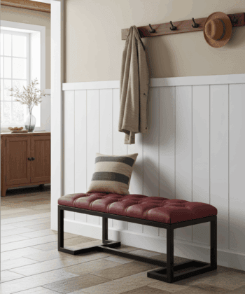 Bench 100x40cm – Burgundy Eco Leather & Black Frame